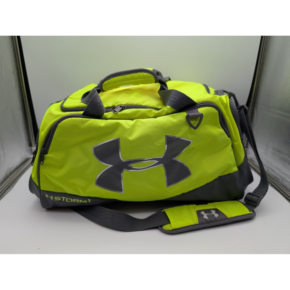 Under Armour Storm 1 Duffel Bag Neon Yellow Grey HeatGear Athletic Gym Travel